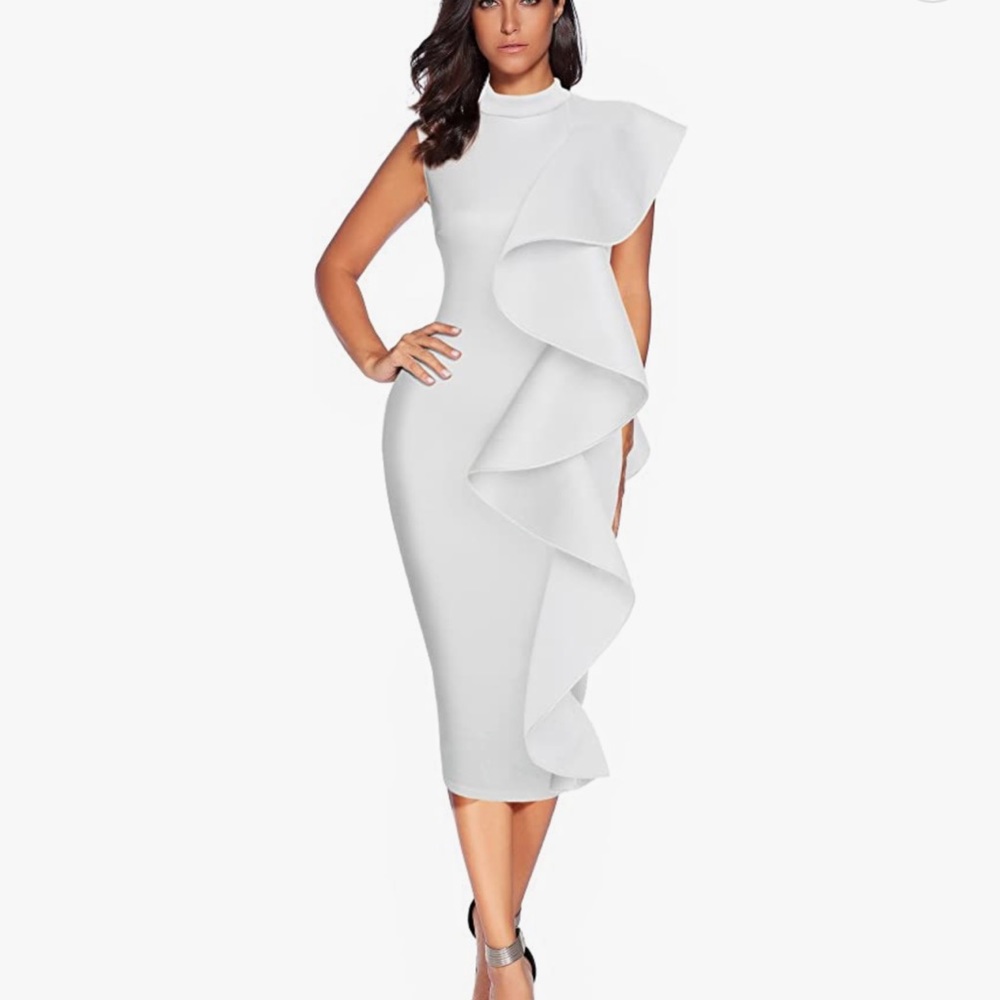 Halter Neck Body Con Dress with Statement Ruffle